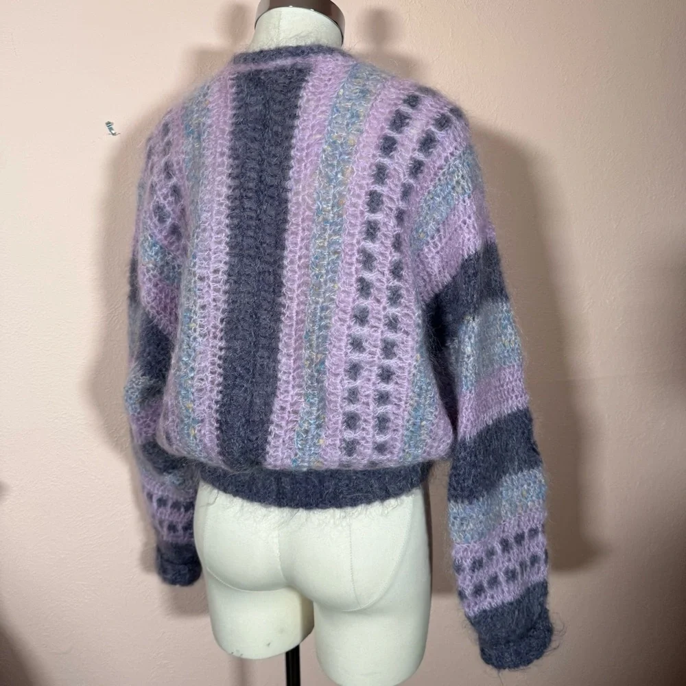 Mohair wool grandmacore Lavender Grey Crochet Ireland Cardigan Sweater - Picture 6 of 16